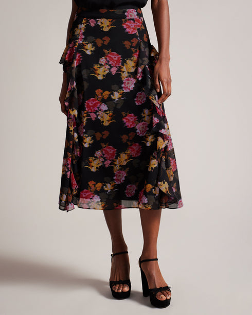 PATTSIE-Skirts-Effortlessly beautiful, the PATTSIE skirt brings your look to life with out vibrant glitched peony print. Waterfall ruffles put an extra swish in your step, while the A-line silhouette lends a timeless feel. Midi skirt A-line silhouette Asymmetric gathered side panel Glitched peony print Waterfall ruffles Lined Zip fastening- Ted Baker Romania